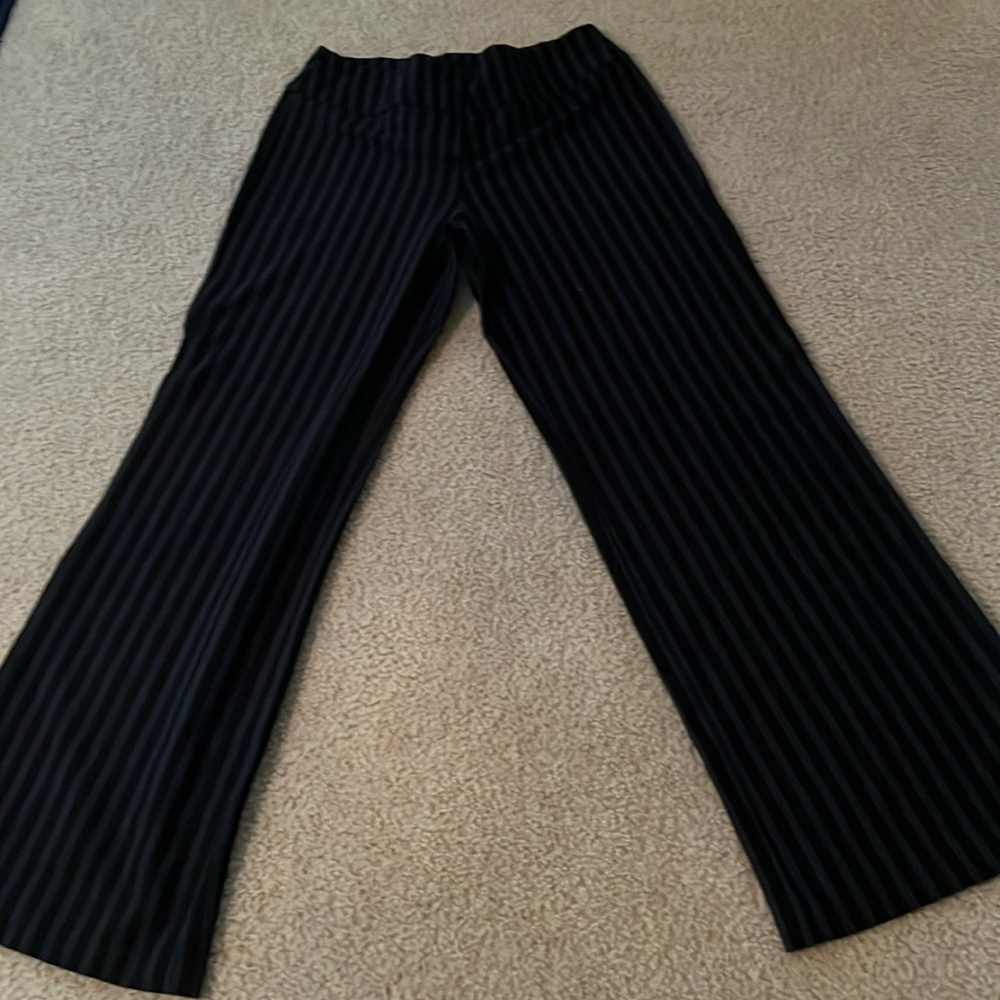 Bootleg, Stretchy, Navy/Gold Vertical Stripes, Trouser!